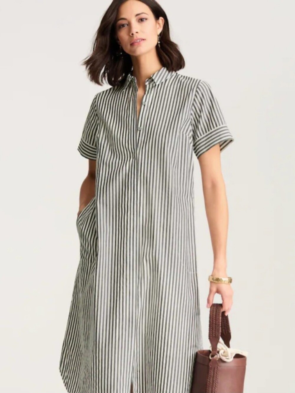 J. Jill Stripe Midi Dress Black And Cream Short Sleeve NWT